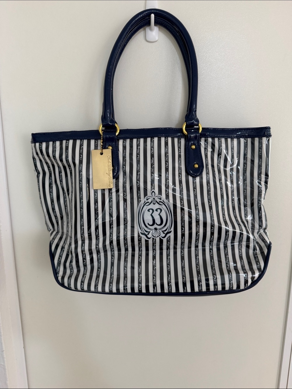 Disneyland Club 33 Navy Striped Tote Bag with '33' Emblem | OS
